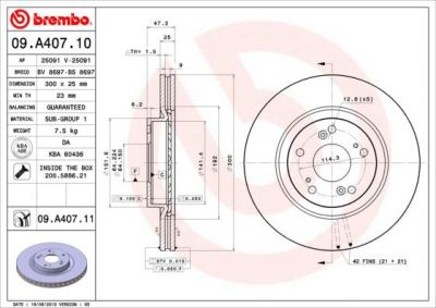 Brembo 09.A407.11 тормозной диск на HONDA CR-V II (RD_)