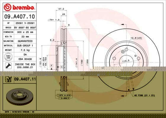 Brembo 09.A407.11 тормозной диск на HONDA CR-V II (RD_)