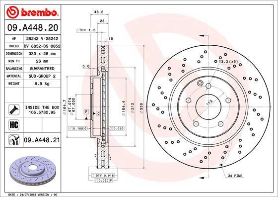 Brembo 09.A448.21 Диск тормозной MERCEDES W203 1.8-3.5 00- передний вент.