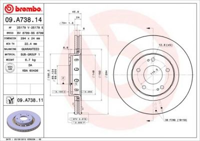 Brembo 09.A738.14 тормозной диск на MITSUBISHI OUTLANDER II (CW_W)