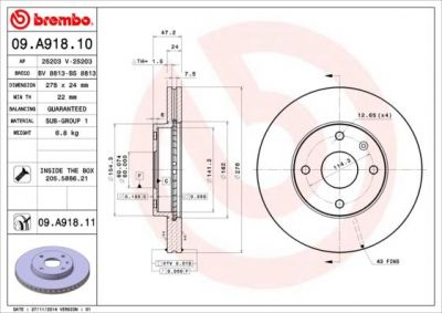 BREMBO Диск тормозной вент. передний CHEVROLET EPICA (KL1_) (01/05-) F (96329364, 09.A918.10)