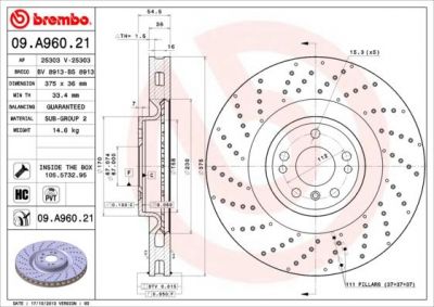 Brembo 09.A960.21 тормозной диск на MERCEDES-BENZ GLS (X166)