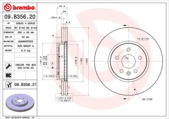 Brembo 09.B356.20 тормозной диск на OPEL MOKKA