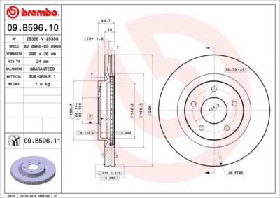 Brembo 09.B596.10 тормозной диск на NISSAN TIIDA Наклонная задняя часть (C13)