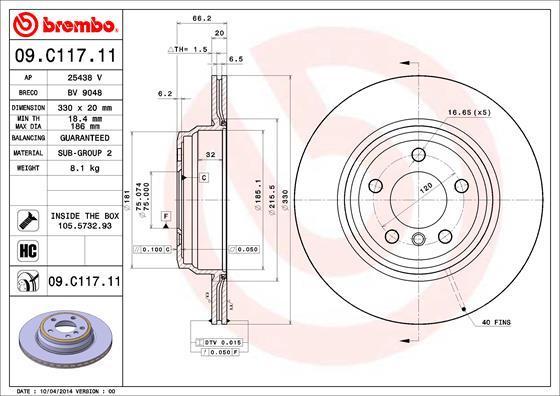 Brembo 09.C117.11 тормозной диск на 4 Gran Coupe (F36)