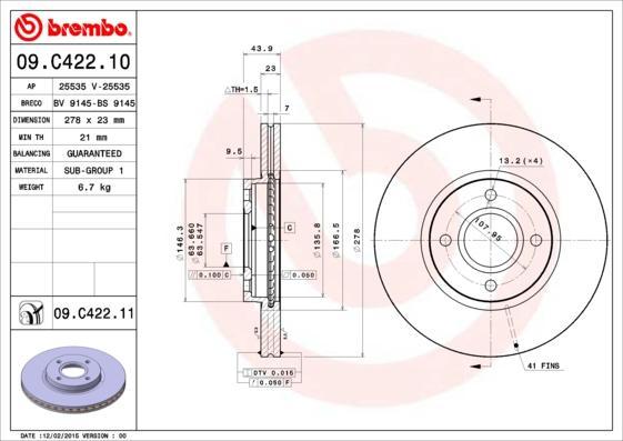 Brembo 09.C422.11 тормозной диск на FORD B-MAX (JK)