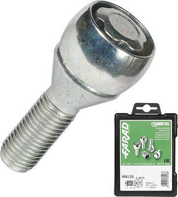 Farad AN128/2 Комплект болтов-секреток M12×1.5, 57/28 мм, комплект 4+1, конус, ключ 17 мм
