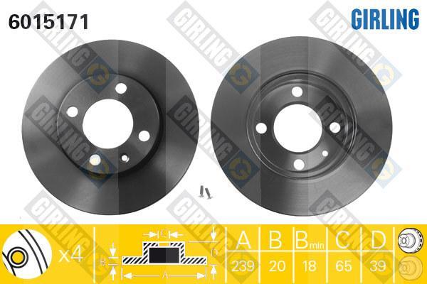 Girling 6015171 тормозной диск на AUDI 80 (81, 85, B2)