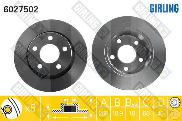 Girling 6027502 тормозной диск на AUDI 100 Avant (44, 44Q, C3)