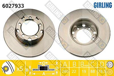 Girling 6027933 тормозной диск на MERCEDES-BENZ T1/TN c бортовой платформой/ходовая часть