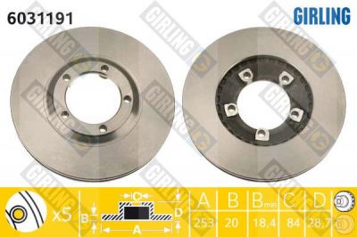 GIRLING Диск тормозной HYUNDAI H1/H100/PORTER передний вент.D=253мм. (5812944010, 6031191)