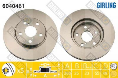 Girling 6040461 тормозной диск на TOYOTA AVENSIS (_T22_)