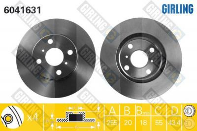 GIRLING Диск тормозной TOYOTA YARIS 1.0-1.5 99- передний D=255мм. (435120D050, 6041631)