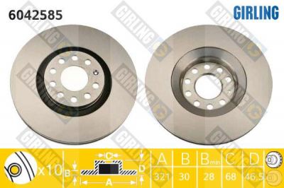 GIRLING Диск тормозной перед. VAG A4/A6/Allroad 1,8-4,2L 95-05 (321X30mm) (8D0615301K, 6042585)