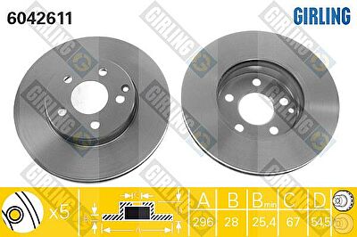 GIRLING Диск тормозной MERCEDES W211 200-320 передний D=295мм. (2114210712, 6042611)