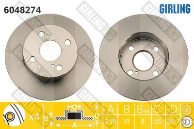 GIRLING Диск тормозной TOYOTA COROLA 00-02 задний D=240мм. (4243112190, 6048274)