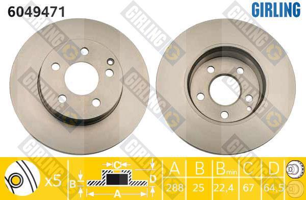 GIRLING Диск тормозной MERCEDES W204 180-200 07- передний (6049471)