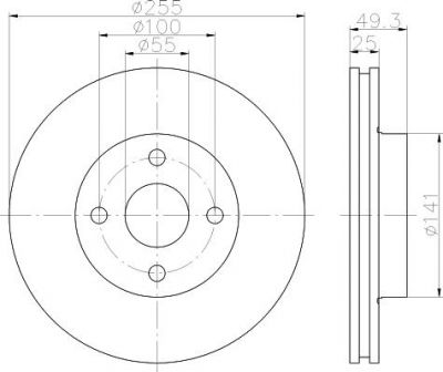 Hella 8DD 355 110-411 тормозной диск на TOYOTA COROLLA (CDE12_, ZZE12_, NDE12_, ZDE12_)