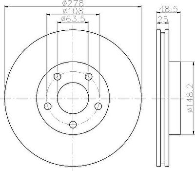 HELLA Диск тормозной FORD FOCUS II/III/C-MAX 03-/VOLVO S40 04- передний вент.D=278мм. (1223663, 8DD355112-171)