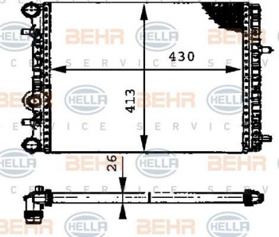 HELLA Радиатор охл. ДВС VAG FABIA/POLO 1,2/1,4L 00-> (МКПП) (6Q0 121 253 J, 8MK376716-231)