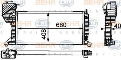 HELLA Радиатор охл. ДВС MB Sprinter(901/902/903/904) 2,3-2,9D 95-06 (680x406x42mm)(МКПП/с АС) (9015003300, 8MK376721-434)