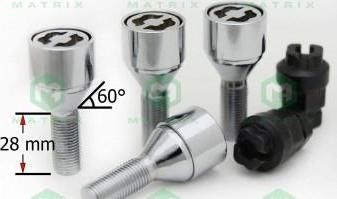 Вектор 672110X2 секретные болты M12×1,25×28, конус, хром, комплект 4+2