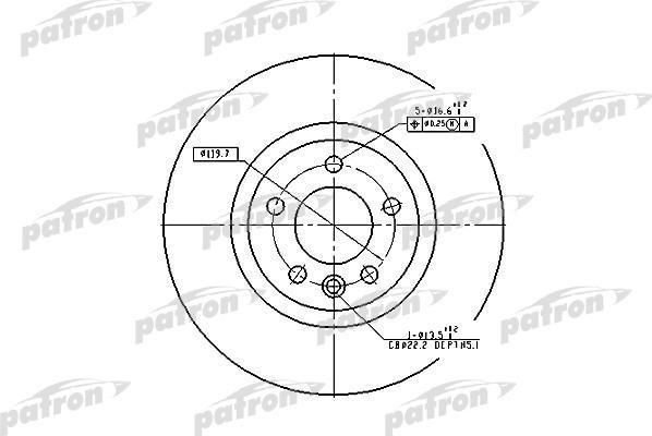 PATRON Диск тормозной передн VW:MULTIVAN V 04.03-,TRANSPORTER V c бортовой платформой/ходовая часть 04.03-,TRANSPORTER V фургон 04.03- (PBD4309)