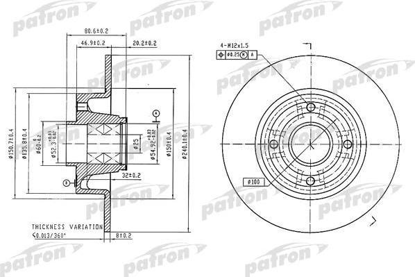 PATRON Диск тормозной задн c подшипником и кольцом ABS (1 шт) RENAULT: Megane/Modus/Clio all 02> (PBD7015)