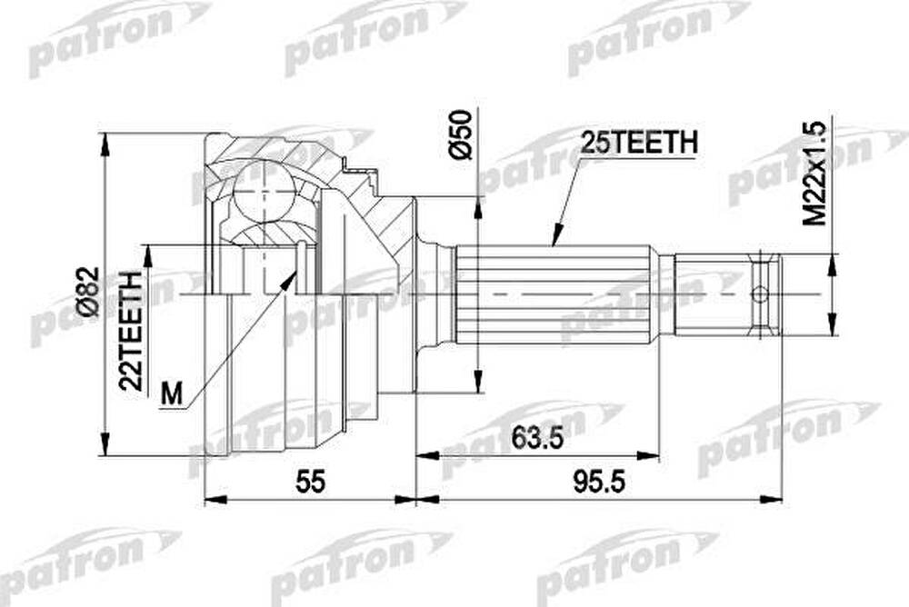 PATRON ШРУС наружн к-кт MITSUBISHI: COLT 78-05/92, GALANT 1.6 06/84-12/87, LANCER 78-05/92, HYUNDAI: LANTRA 1.5ie РКПП 10/90-11/95, PONY 1.3/1.5 РКПП 10/85-0 (PCV1026)