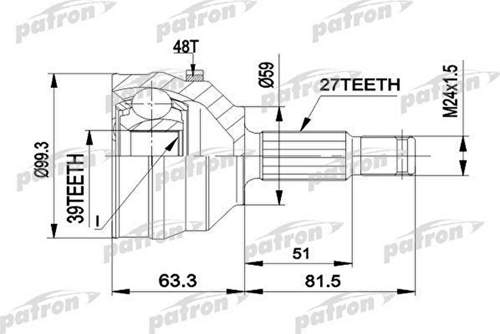 PATRON ШРУС наружн к-кт CITROEN: EVASION 94-02, JUMPY 94 -, JUMPY фургон 94-, (PCV1224)