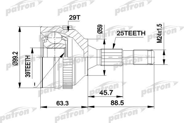 PATRON ШРУС наружн к-кт [ABS:29] CITROEN: XANTIA 93 - 98, XANTIA 98 - 03, XANTIA Break 95 - 98, XANTIA Break 98 - 03 (PCV1281A)