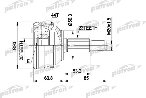 PATRON ШРУС наружн к-кт RENAULT: LAGUNA 93 - 01, LAGUNA Grandtour 95 - 01, MEGANE Grandtour 99 - 03, MEGANE Scenic 97 - 99, SC?NIC 99 - 03 (PCV1422)