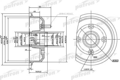 PATRON Барабан тормозной задн FORD: ESCORT V 90-92, ESCORT V кабрио 90-92, ESCORT VI 92-95, ESCORT VI кабрио 92-95, ESCORT VI седан 93-95, ESCORT VI уни (PDR1059)