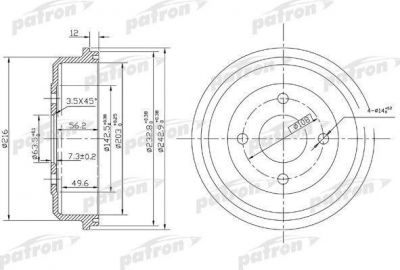 PATRON Барабан тормозной задн FORD: MONDEO I 93-96, MONDEO I седан 93-96, MONDEO I универсал 93-96, MONDEO II 96-00, MONDEO II седан 96-00, MONDEO II ун (PDR1533)