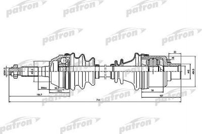 PATRON Полуось RENAULT: TRAFIC Van 1.4/1.7/1.9 D/2.0/2.1 D/2.2/2.2 4x4/2.5 D/2.5 D 4x4 89-01, TRAFIC c бортовой платформой 1.7/2.0 RWD/2.1 D RWD/2.5 D 89-01, TR (PDS0076)