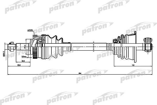 PATRON Полуось лев RENAULT: MEGANE Break 1.9 dTi 99-03, MEGANE Classic 1.6 16V/1.9 dTi 96-03, MEGANE Grandtour 1.9 dTi 99-03, MEGANE I 1.9 dTi 95-03, SCENIC 1.6 (PDS1601)