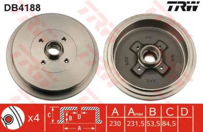TRW DB4188 тормозной барабан на VW PASSAT Variant (3A5, 35I)