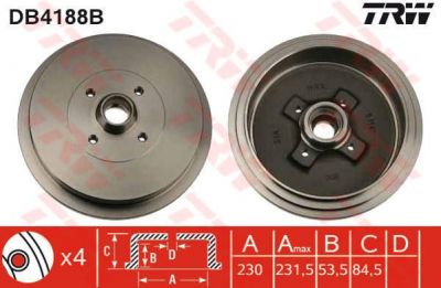 TRW DB4188B тормозной барабан на VW PASSAT Variant (3A5, 35I)
