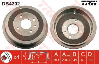 TRW DB4202 тормозной барабан на FIAT BRAVA (182)