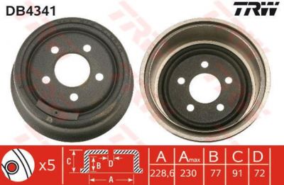 TRW DB4341 тормозной барабан на JEEP CHEROKEE (XJ)