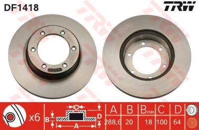 TRW DF1418 Диск тормозной TOYOTA 4 RUNNER 2.4-3.0 87-95/HILUX 92-/VW TARO 89-97 передний (4351235190)