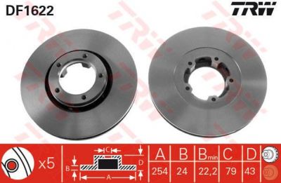 TRW DF1622 Диск тормозной перед. вент. FORD Transit 2,0-2,9L 91-00 (254x24,2mm) 5025610 (561624J)