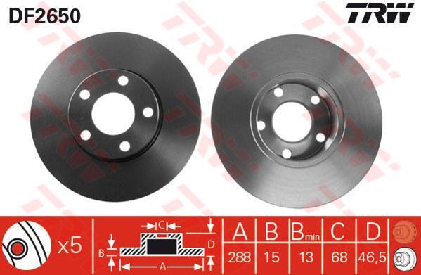 TRW DF2650 Диск тормозной AUDI A100 90>95/A4 95>00/A6 94>97 передний не вент. (4A0615301B)