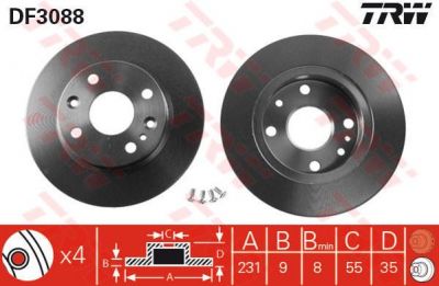 TRW DF3088 Диск тормозной MAZDA 323 89-94/MX-5 90-98 задний D=231мм. (NA0126251C)