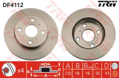 TRW DF4112 Диск тормозной передн. TOYOTA YARIS 235x18mm (4351252050)