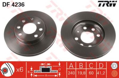 TRW DF4236 Диск тормозной OPEL CORSA C 1.0-1.7 00- передний (569021)