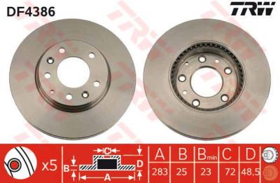 TRW DF4386 Диск тормозной передний MAZDA 6 02- 283x25mm (GJ6Y3325XA)