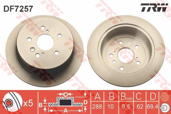TRW DF7257 Диск тормозной задний LEXUS RX330 RX350 RX400 03> 288x10mm (4243148041)
