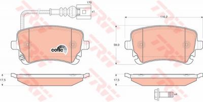 TRW GDB1557 Колодки задние (c датчиком) VW T5 03-> (4F0698451F)
