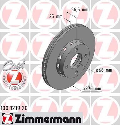 Zimmermann 100.1219.20 тормозной диск на AUDI 80 Avant (8C, B4)